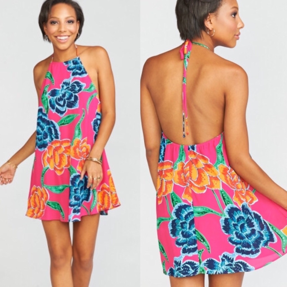 Tropical floral halter dress